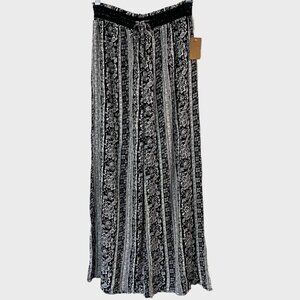 Mudd Floral Paradise Pant Black & White Women's Medium High-Waisted Wide-Leg New